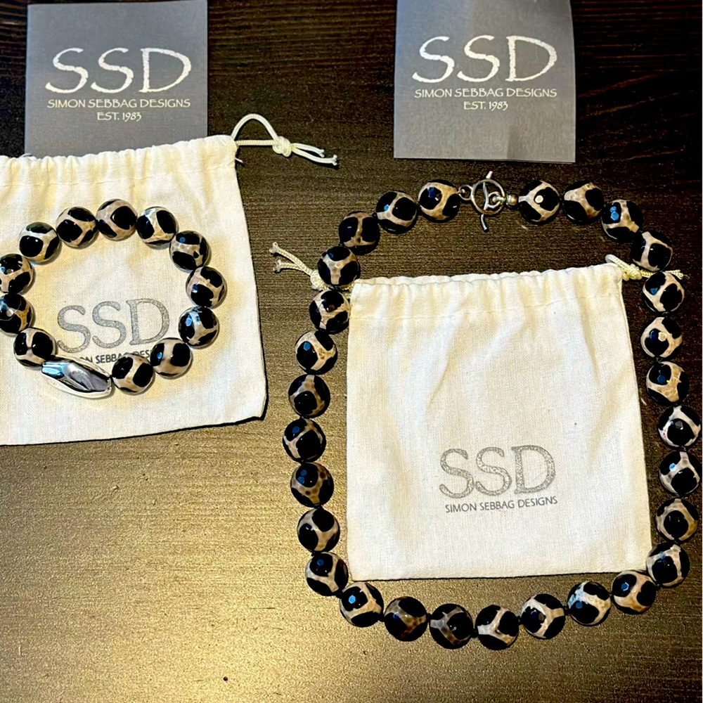 Simon Sebbag Tortoise Agate Bead Necklace & Bracelet Set